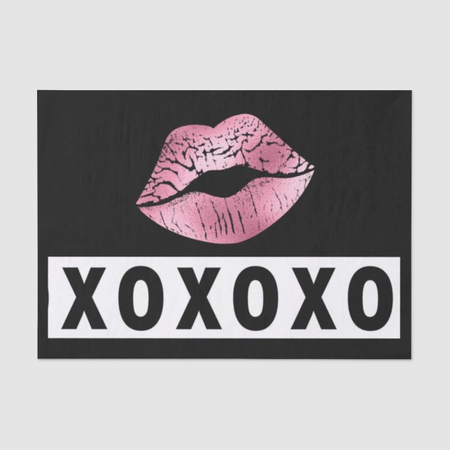 Papier Mousseline Pink Lipstick embrasse XOXO Black and White Love (Recto)