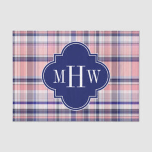 Papier Mousseline Pink Navy White Preppy Madras Quatrefoil