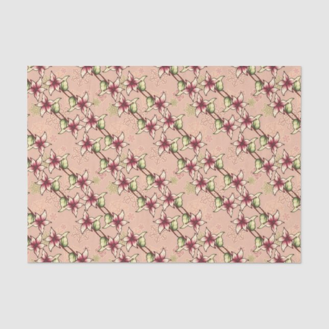 Papier Mousseline Pink Poinsettia Diagonal Stripe Noël (Recto)