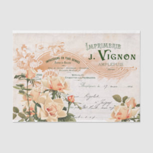 Papier Mousseline Pink Rose French Script Vintage Facture Decoupage