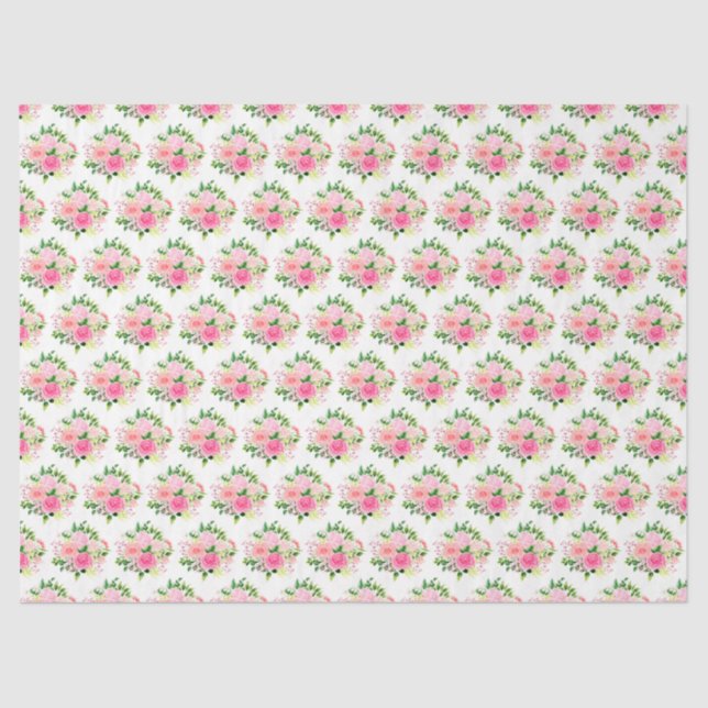 Papier Mousseline Pink Roses Flowers and Greenery (Recto)
