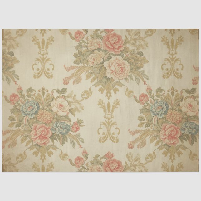 Papier Mousseline Pink Roses & Gold Floral Decoupage  (Recto)