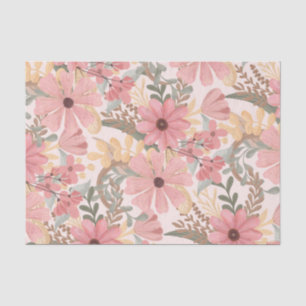 Papier Mousseline Pink Sage Vert Floral Feuille Motif d'aquarelle