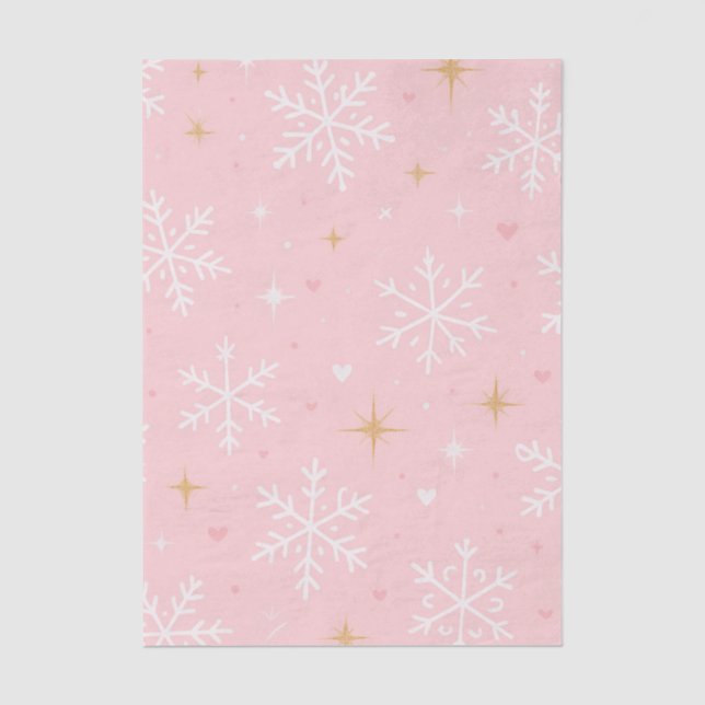Papier Mousseline Pink Snowflake & Gold Sparkle Christmas  (Recto)