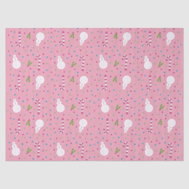 Papier Mousseline Pink Snowman Wrapping Paper  (Recto)