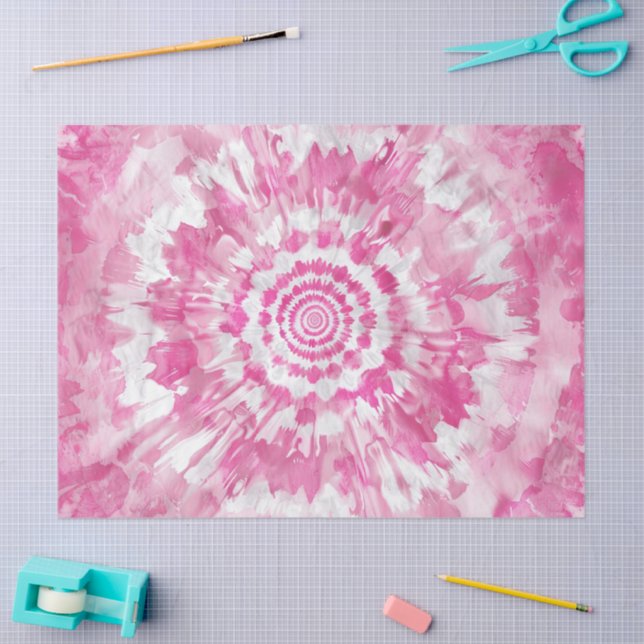 Papier Mousseline Pink Tie-Dye Spiral Abstract Pattern (Artisanat)