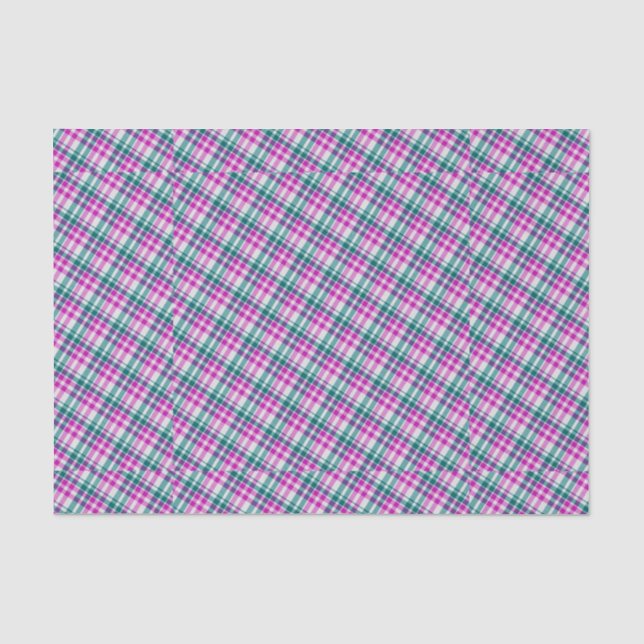 Papier Mousseline Pink Turquoise Plaid Motif Check Imprimer Tartan E (Recto)