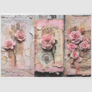 Papier Mousseline Pink Vintage Floral Grunge Decoupage