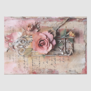 Papier Mousseline Pink Vintage Floral Grunge Decoupage