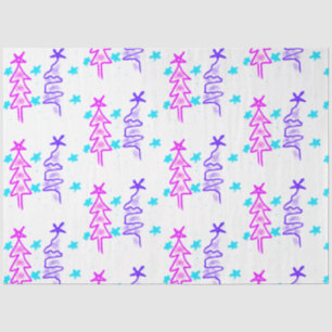 Papier Mousseline Pink violet doodé noël arbre étoiles vacances pa