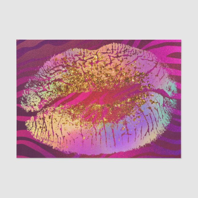 Papier Mousseline Pink Zebra Print Rainbow Gold Parties scintillant  (Recto)