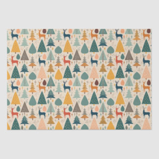 Papier Mousseline Pins de Noël et motif de cerfs