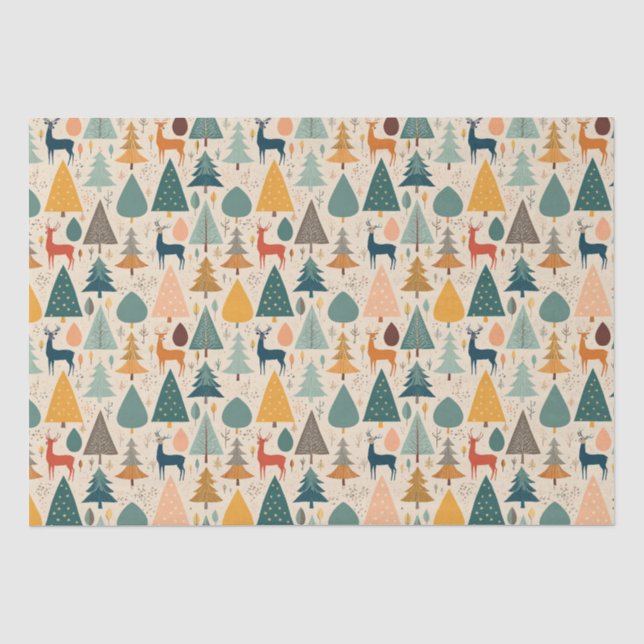 Papier Mousseline Pins de Noël et motif de cerfs (Recto)