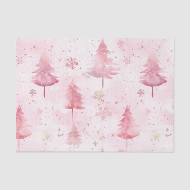 Papier Mousseline Pins de Noël rose Vintage (Recto)