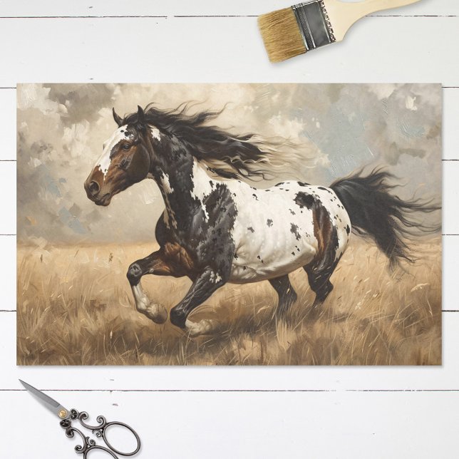Papier Mousseline Pinto Horse Running Peinture à l'huile Découpage (Créateur téléchargé)