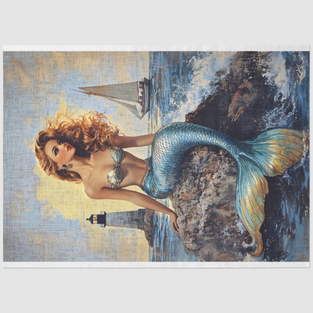 Papier Mousseline Pinup Sirène Portée Style Vintage Découpage (Recto)