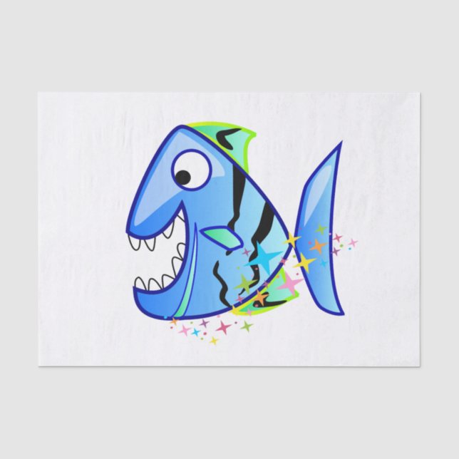 Papier Mousseline Piranha tropical bleu avec des étoiles (Recto)