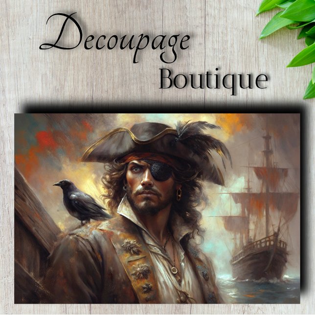 Papier Mousseline Pirate Capitate Portrait Decoupage (Pirate Captain Portrait Decoupage Tissue Paper)