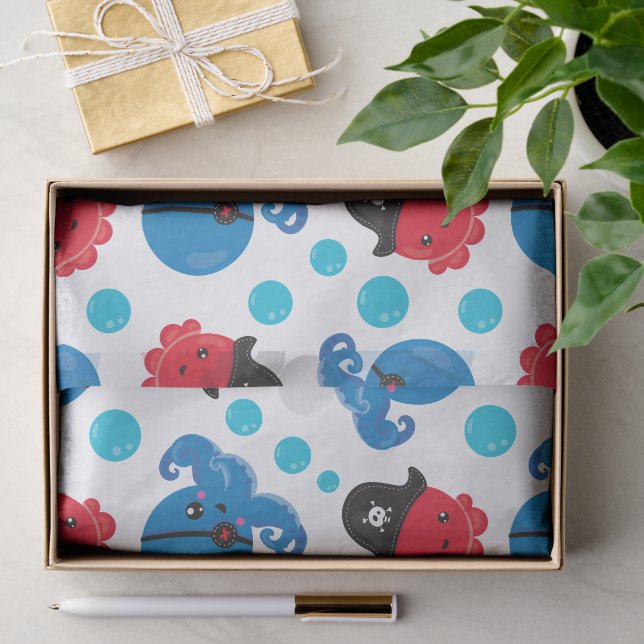 Papier Mousseline Pirate Octopus, Motif de pieuvre, Animaux de mer (Cadeau)