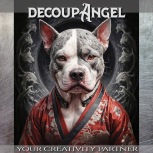 Papier Mousseline Pitbull en Kimono rouge - Découpage -