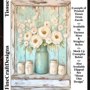 Papier Mousseline Pivoines crème Shabby Chic, Pichet aqua DV5R décou
