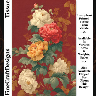 Papier Mousseline Pivoines de style vintage coloré Decoupage DM6L