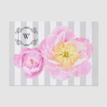 Pivoines et monogramme roses de rayures de gris