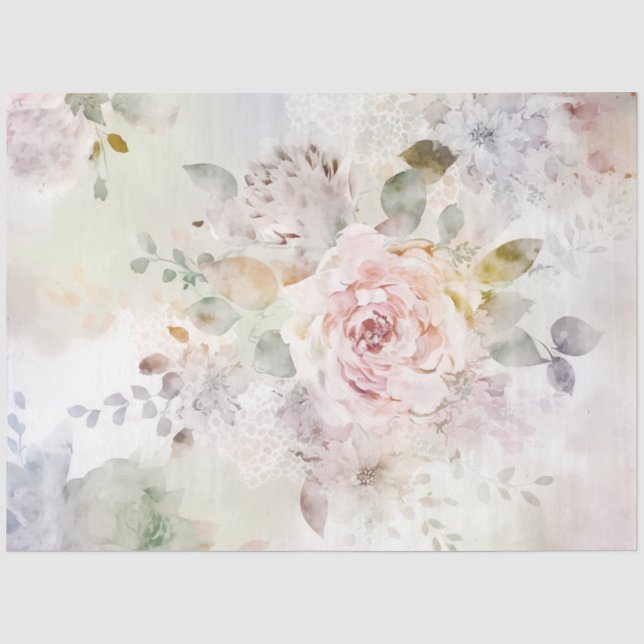 Papier Mousseline Pivoines Florales Pastel Délicat (Recto)