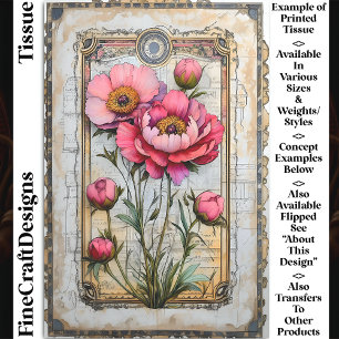Papier Mousseline Pivoines Roses Vintage Romantiques Découpage DA1R