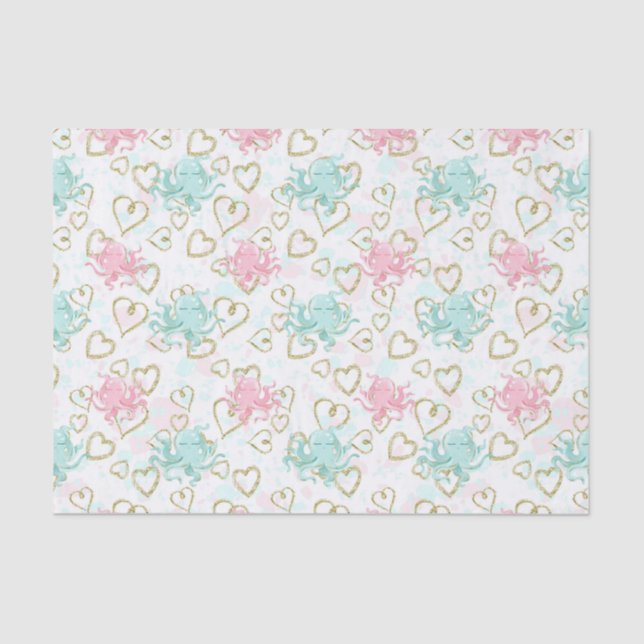 Papier Mousseline Plage amour pieuvre tissu motif (Recto)