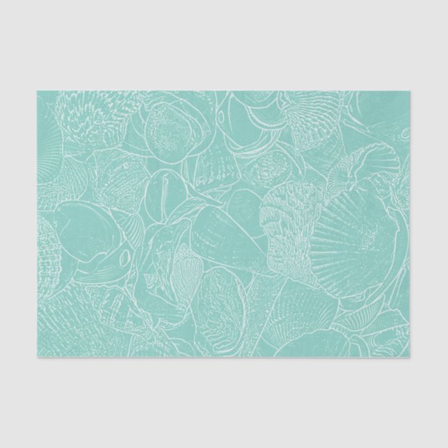Papier Mousseline Plage côtière Sea Shell Turquoise Vert Blanc Décou (Recto)