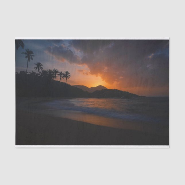 Papier Mousseline Plage de coucher du soleil d'île hawaïenne (Recto)