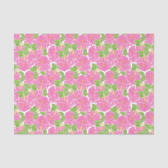 Papier Mousseline Plage De Palm De Plage Rose Hibiscus Fleurs (Recto)