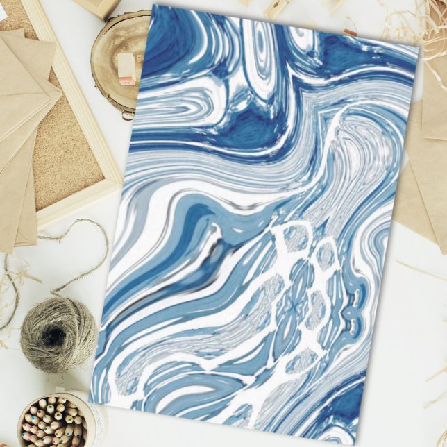 Papier Mousseline plage d'été vagues nautiques aquarelle bleu tourbi (summer beach nautical waves watercolor blue swirls tissue paper)