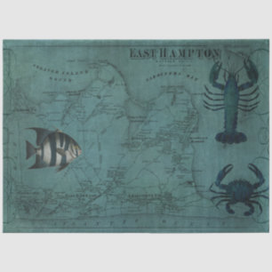 Papier Mousseline Plage Océan Nautique Lobster Crab Est Hampton Cart