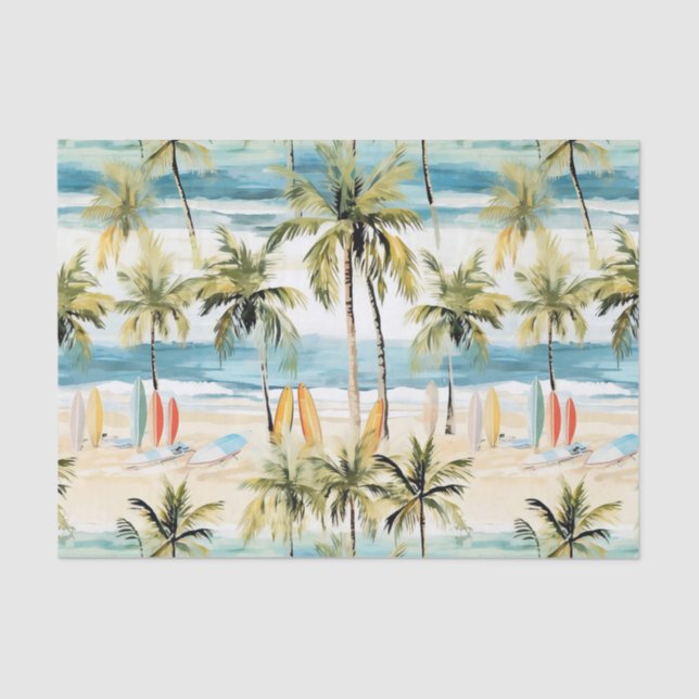 Papier Mousseline Plage tropicale avec planches (Recto)