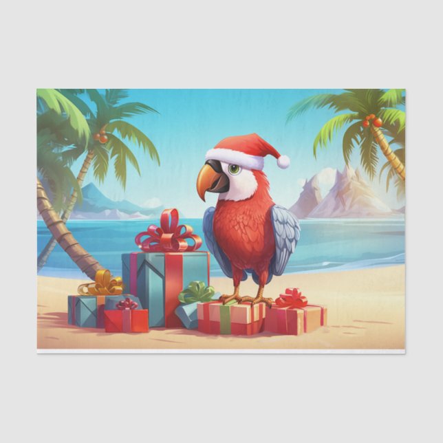 Papier Mousseline Plage tropicale de Perroquet de Père Noël Noël (Recto)