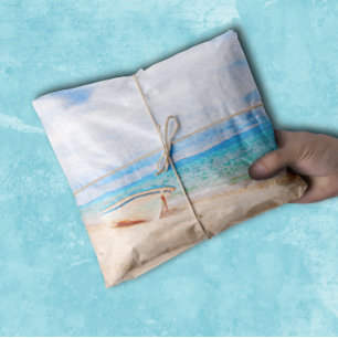 Papier Mousseline Plage Watercolor Tropical Paradise Beach