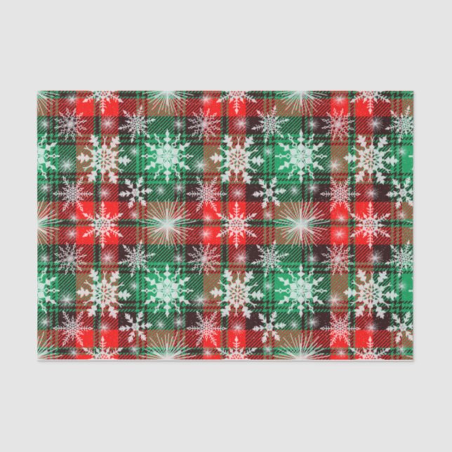 Papier Mousseline Plaid Et Snowflakes Noël Motif 1 (Recto)