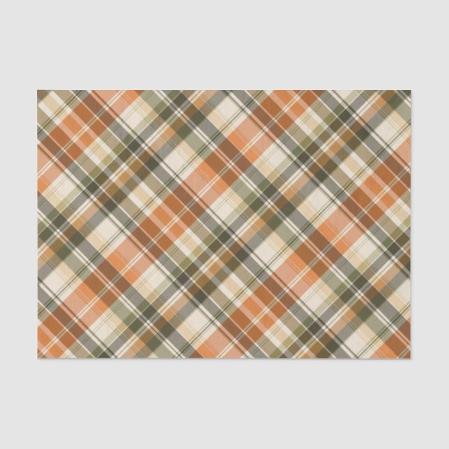 Papier Mousseline Plaid orange, vert et crème (Recto)