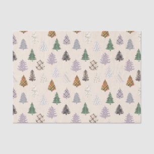 Papier Mousseline Plaid Patternes Noël Arbres Motif en Crème