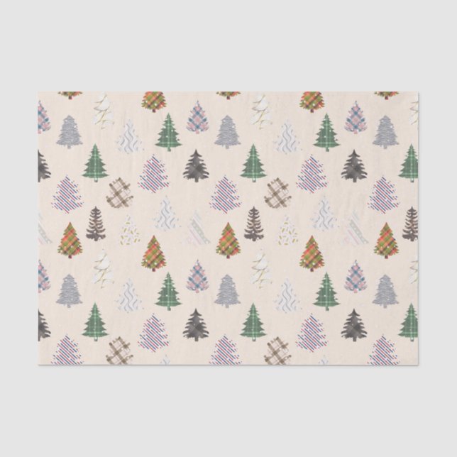 Papier Mousseline Plaid Patternes Noël Arbres Motif en Crème (Recto)