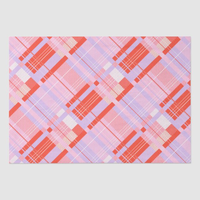 Papier Mousseline Plaid Preppy - Rose, Rouge & Lavande (Recto)