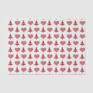 Papier Mousseline Plaid Red Christmas Trees and Hearts Motif