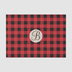 Papier Mousseline Plaid Rouge Noir à carreaux Monogramme Initial rus
