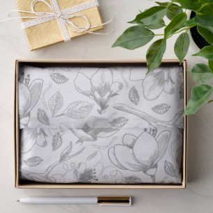Papier Mousseline Plan floral esquissé Motif gris/Wht ID939