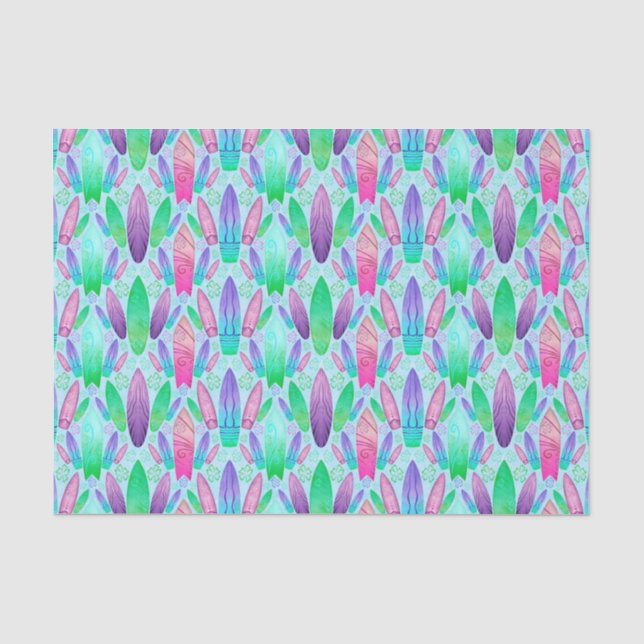 Papier Mousseline Planche de surf d'été rose et violet (Recto)