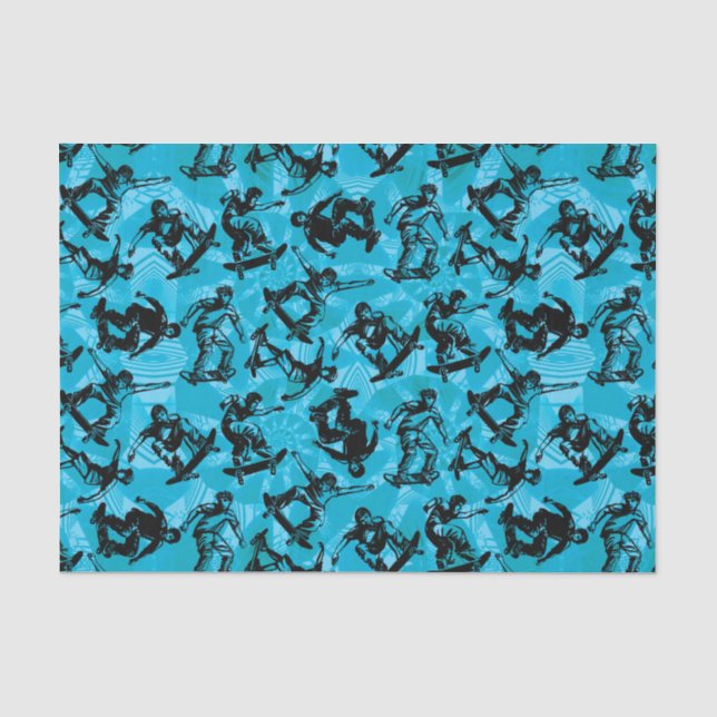 Papier Mousseline Planchistes de garçon de patineur bleus (Recto)