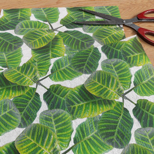 Papier Mousseline Plante tropical Motif feuille vert et blanc été