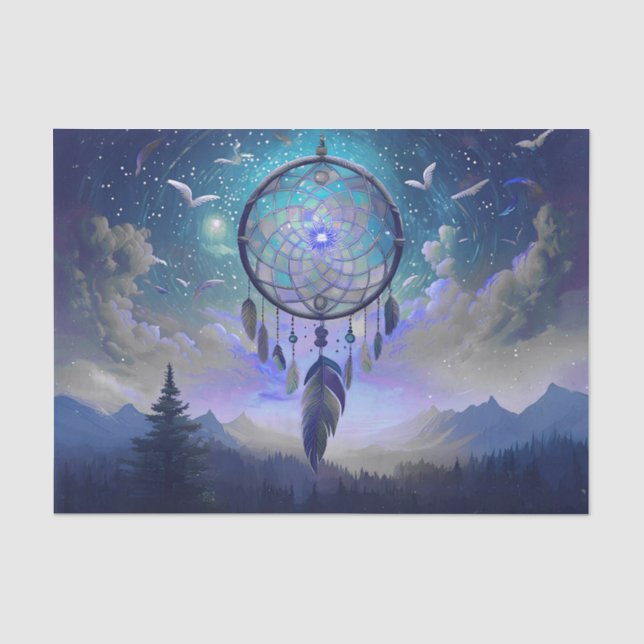 Papier Mousseline Plein Lune Dream Catcher, Céleste (Recto)